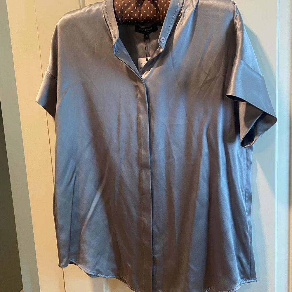 NWT Lafayette Grey/Silver Silk Blouse Size L